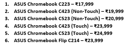 ASUS Chromebook Pricing