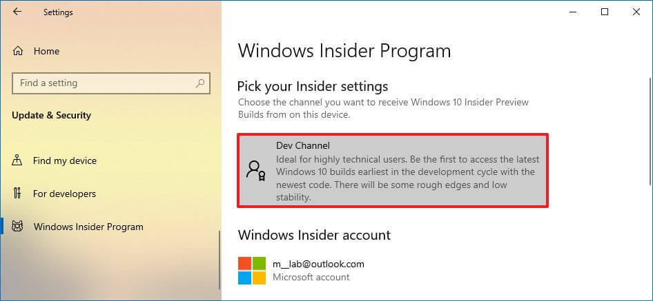 Windows Insider Program Screen