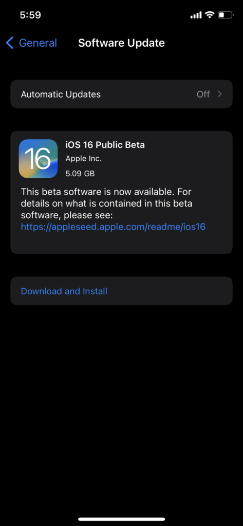 Apple iOS 16 Public Beta Installation